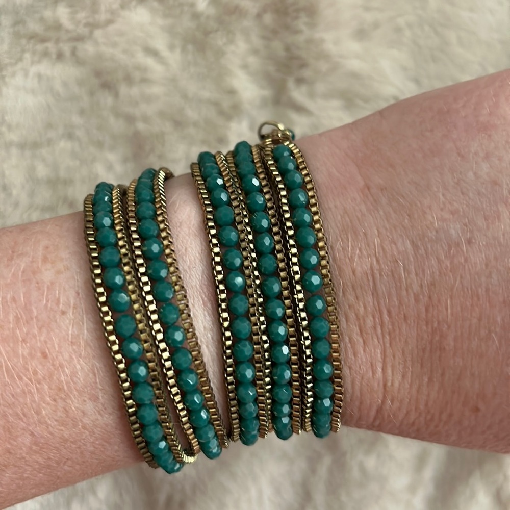 Nakamol Teal Beaded Wrap Bracelet with Gold Accents
